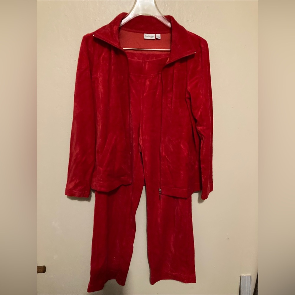 Vintage Kim Rogers red velour tracksuit zip top size petite small